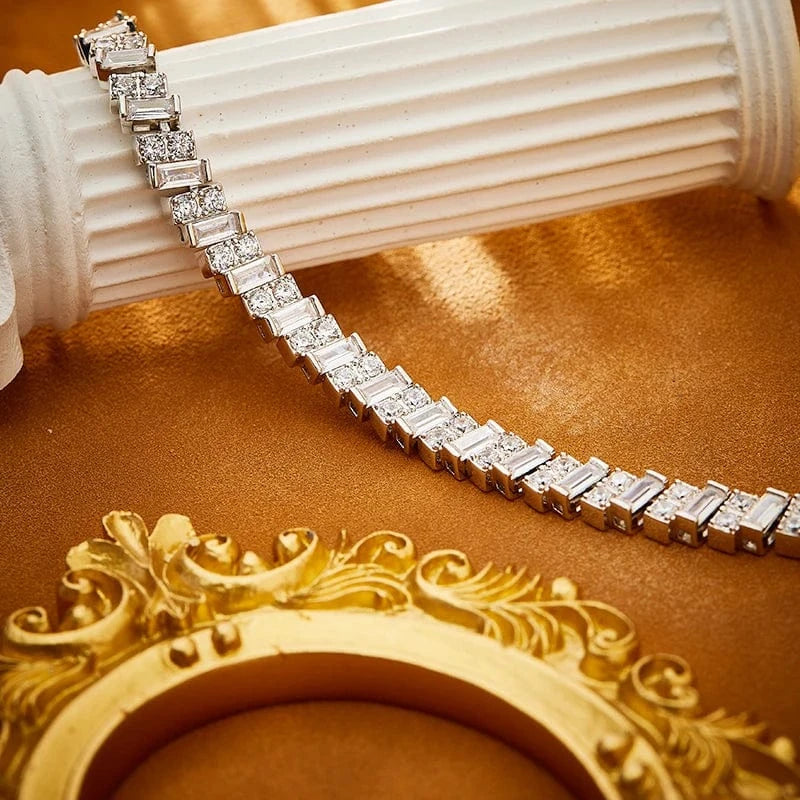 Brass Plated 18K Gold with Zircon Inlaid Fashionable High-End Simple Square Women's Bracelet for Wedding Party Religious Style