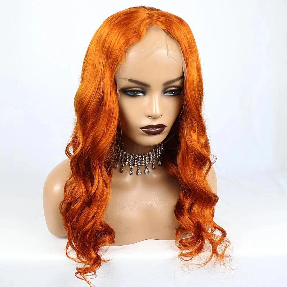 Brazilian Raw Virgin Hair Body Wave Lace Front Wig Pre Plucked Ginger Orange Color HD Lace Human Hair Wigs with Baby Hair
