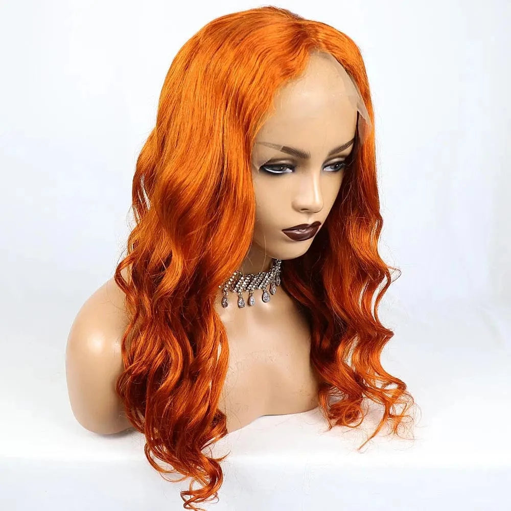 Brazilian Raw Virgin Hair Body Wave Lace Front Wig Pre Plucked Ginger Orange Color HD Lace Human Hair Wigs with Baby Hair