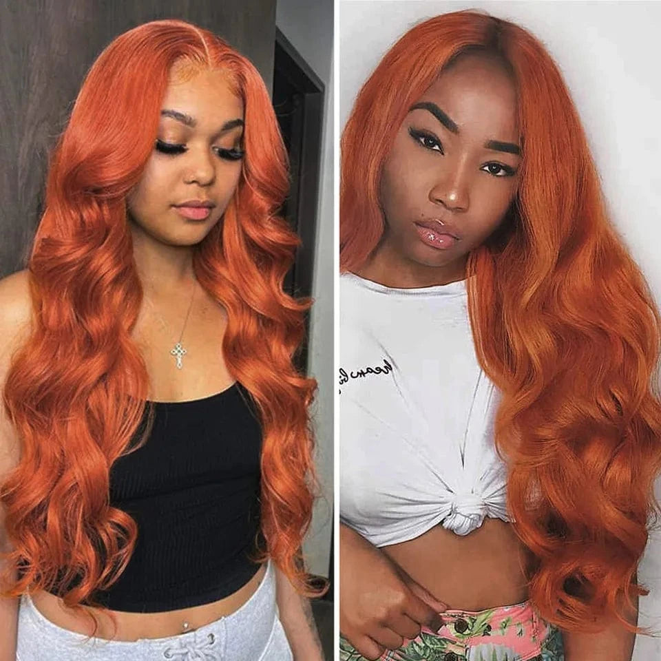 Brazilian Raw Virgin Hair Body Wave Lace Front Wig Pre Plucked Ginger Orange Color HD Lace Human Hair Wigs with Baby Hair