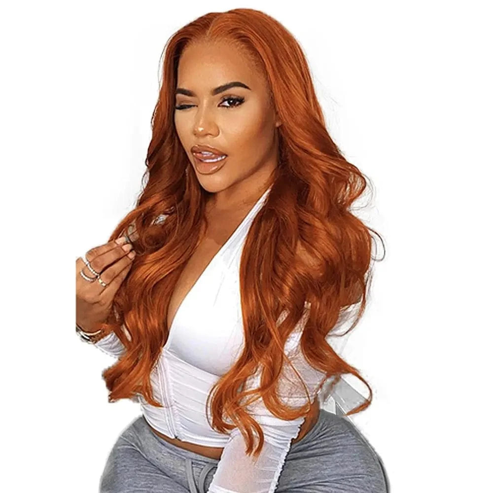 Brazilian Raw Virgin Hair Body Wave Lace Front Wig Pre Plucked Ginger Orange Color HD Lace Human Hair Wigs with Baby Hair