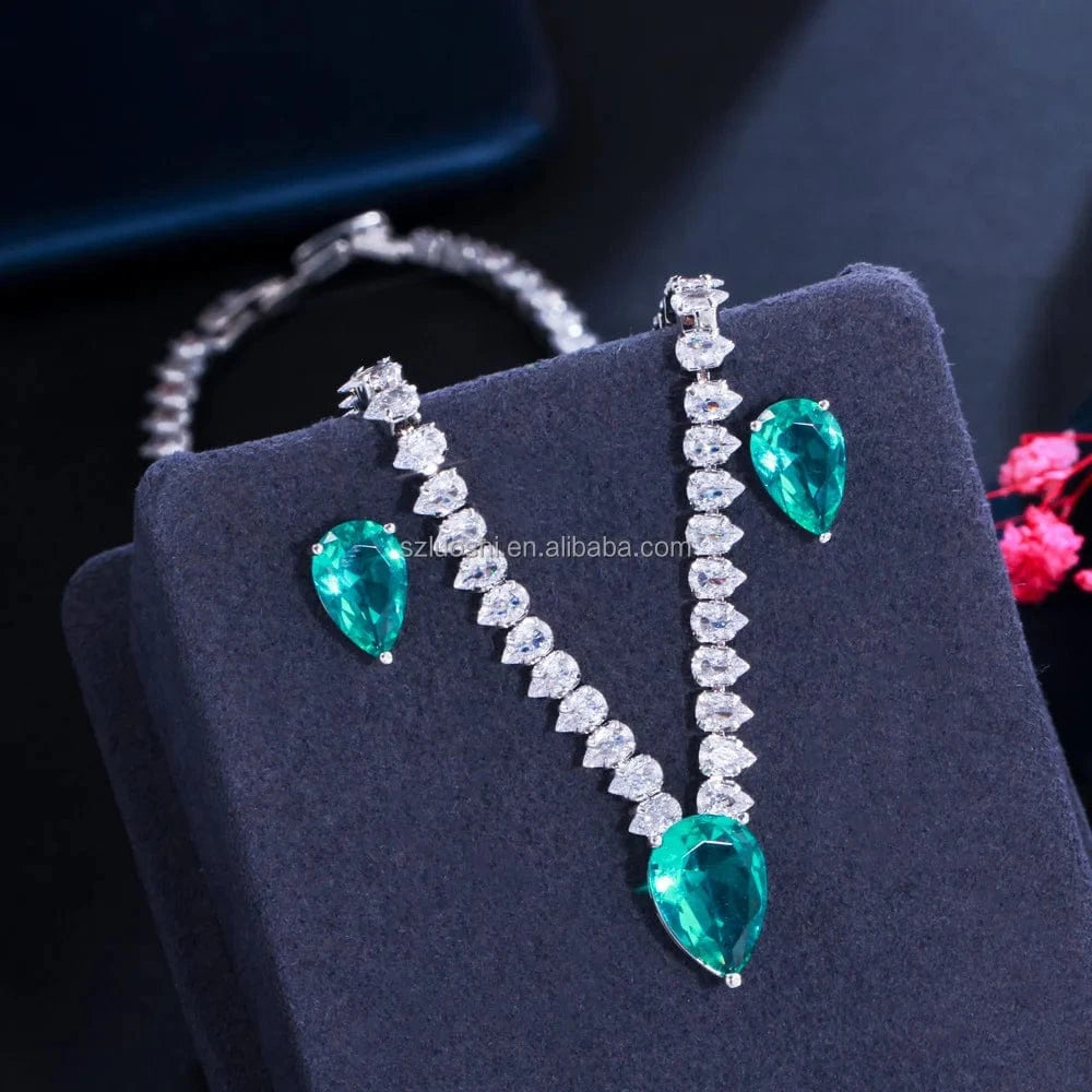 Bridal Jewelry Set / Whiite Gold Hot Sale Cz Pave Dangle Drop Earrings And Necklace Bridal Wedding Thick Gold Plating Cubic Zirconia Jewelry Set For Women