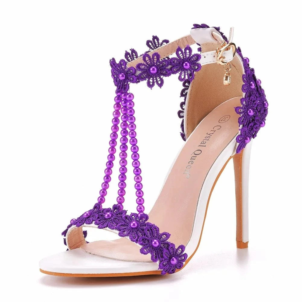 Bridal Sandals Female Sexy Outdoor Sandals Peep-toe Women Rome Sandal Beaded Decoration High Heel Stilettos for Ladies