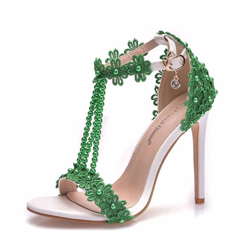 Bridal Sandals Female Sexy Outdoor Sandals Peep-toe Women Rome Sandal Beaded Decoration High Heel Stilettos for Ladies