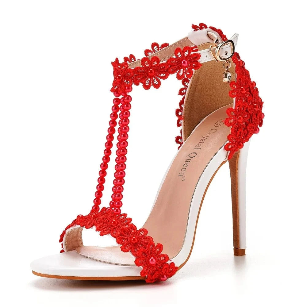 Bridal Sandals Female Sexy Outdoor Sandals Peep-toe Women Rome Sandal Beaded Decoration High Heel Stilettos for Ladies
