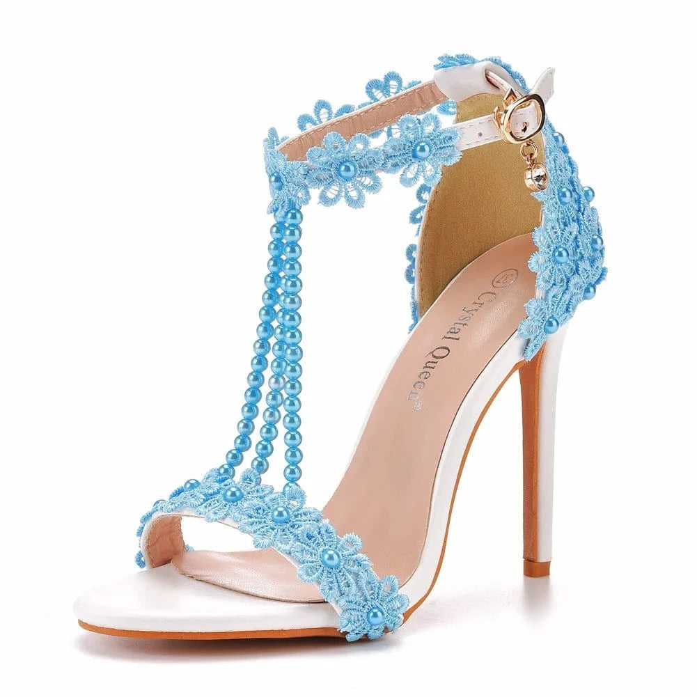 Bridal Sandals Female Sexy Outdoor Sandals Peep-toe Women Rome Sandal Beaded Decoration High Heel Stilettos for Ladies