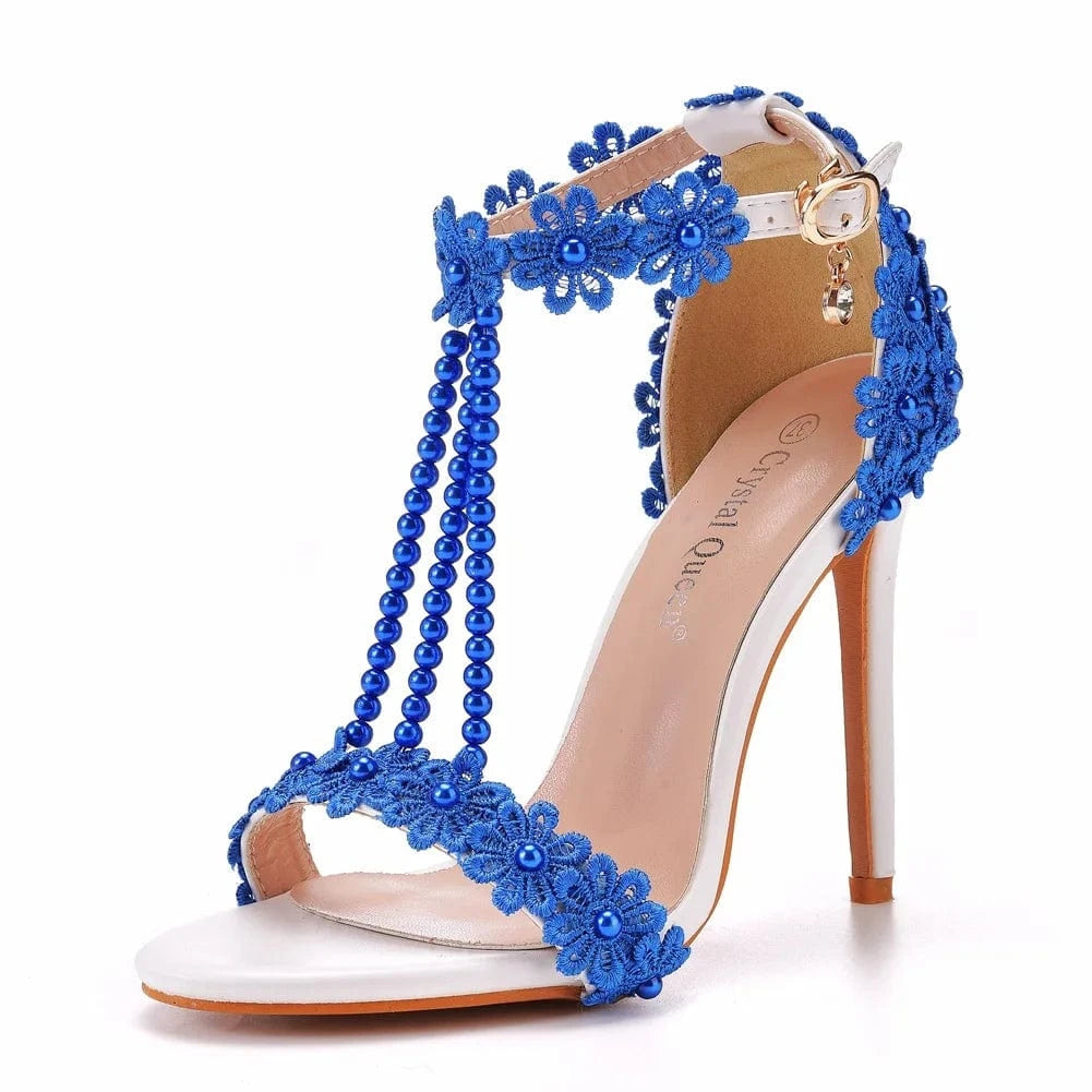 Bridal Sandals Female Sexy Outdoor Sandals Peep-toe Women Rome Sandal Beaded Decoration High Heel Stilettos for Ladies