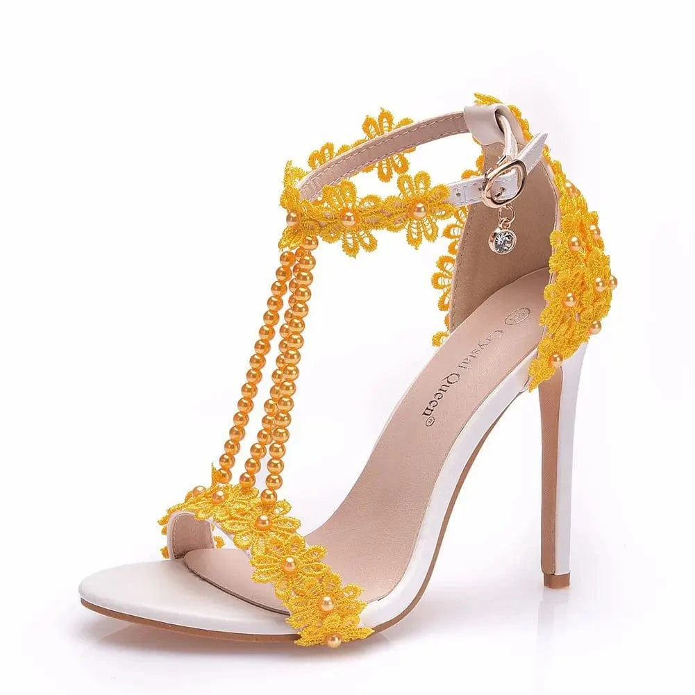 Bridal Sandals Female Sexy Outdoor Sandals Peep-toe Women Rome Sandal Beaded Decoration High Heel Stilettos for Ladies