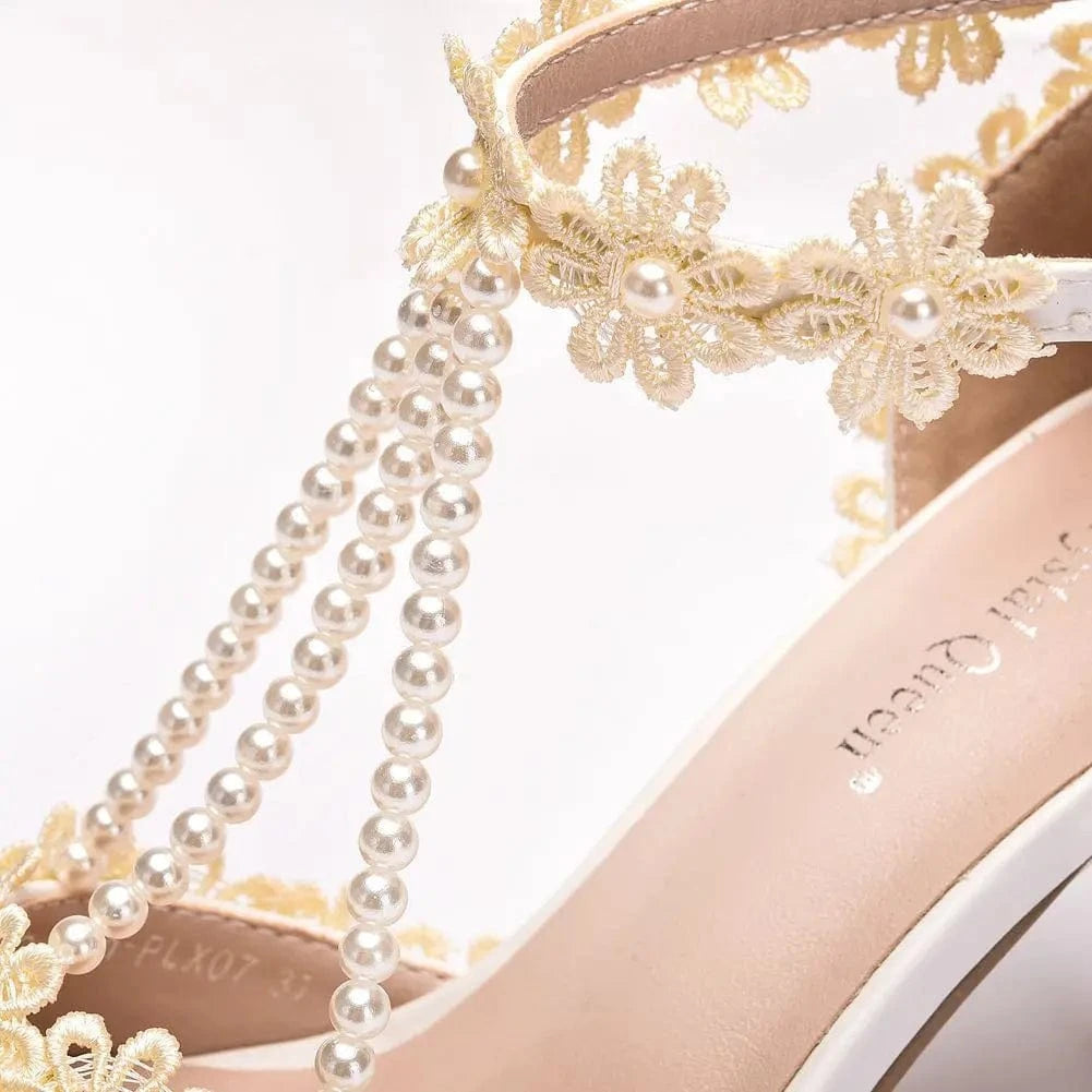 Bridal Sandals Female Sexy Outdoor Sandals Peep-toe Women Rome Sandal Beaded Decoration High Heel Stilettos for Ladies