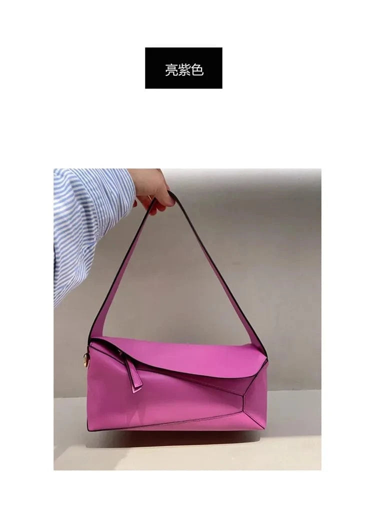 Bright purple 2024 fashionable hobo underarm bag stitching geometric leather female small square bag shoulder women pillow bag