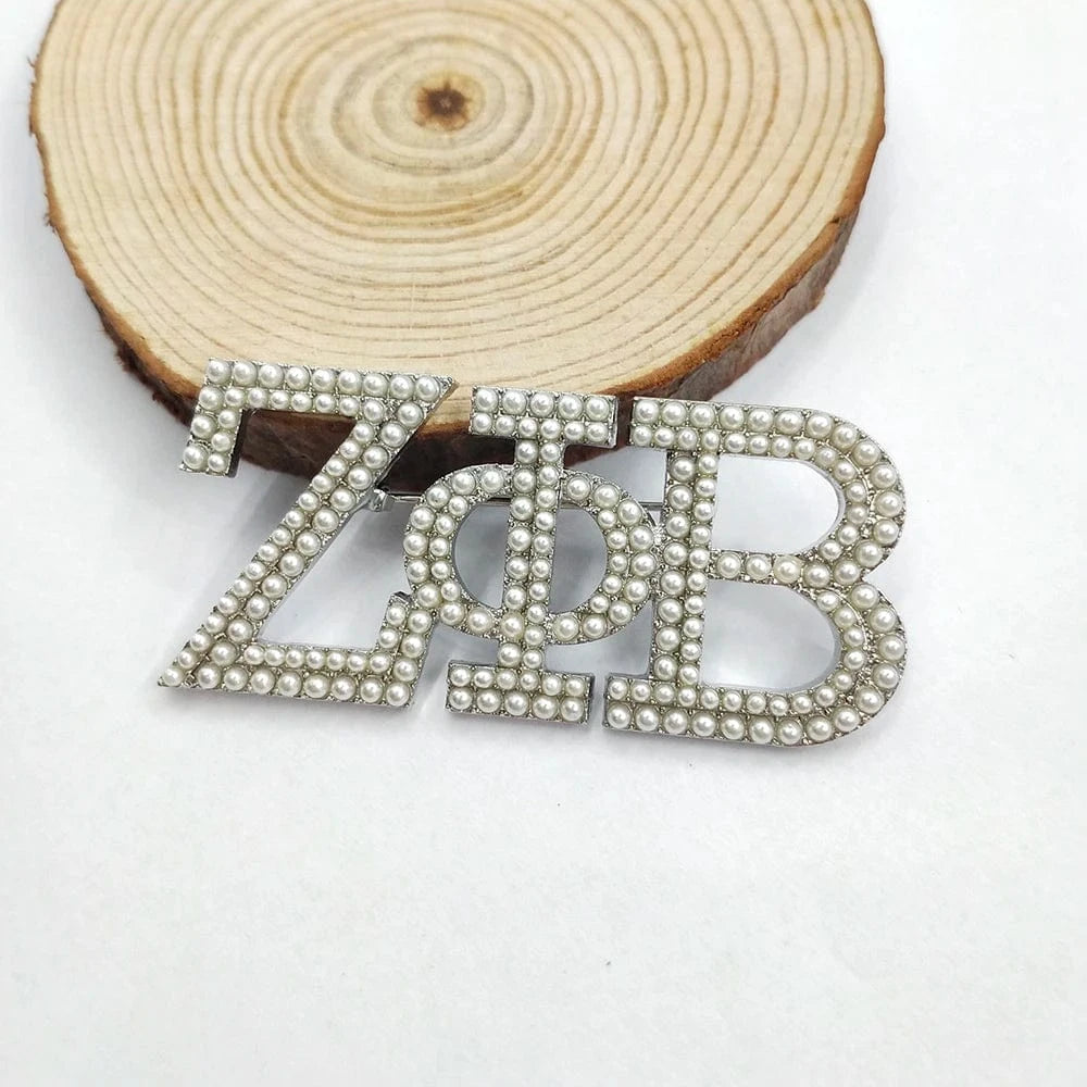 brooch / 01 Handmade Greek Sorority Custom zeta Gift for Finer Women Letter Pearl Brooch