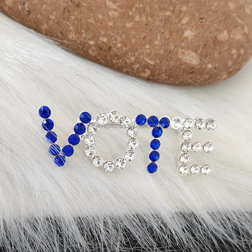 brooch / Blue White / as picture show Topvesko Europe and America VOTE Brooch Women Rhinestone Pearl Lapel Pin Greek Sorority Jewelry