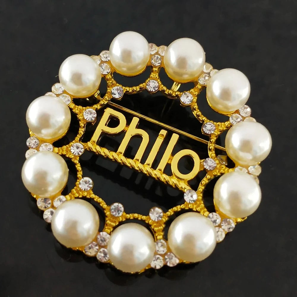 brooch pin / Gold / as picture show Circular Sigma Gamma Rho Big Fraternity Sorority Graduation Gift Greek Rhinestone Pearl Letter Gold PHILO Brooch Pin