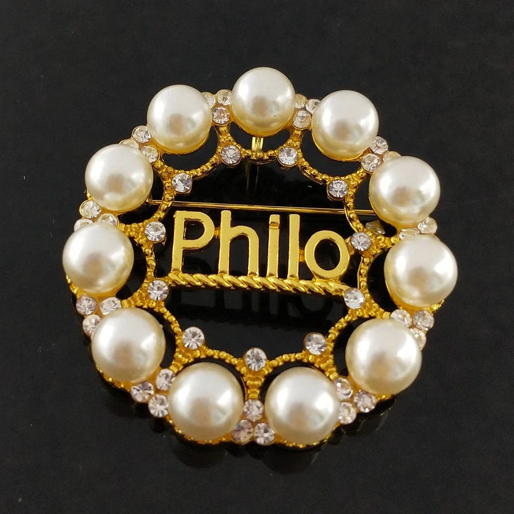 brooch pin / Gold / as picture show Circular Sigma Gamma Rho Big Fraternity Sorority Graduation Gift Greek Rhinestone Pearl Letter Gold PHILO Brooch Pin