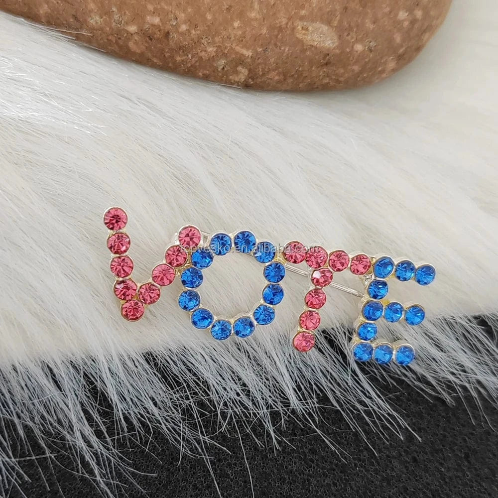 brooch / Pink Blue / as picture show Topvesko Europe and America VOTE Brooch Women Rhinestone Pearl Lapel Pin Greek Sorority Jewelry