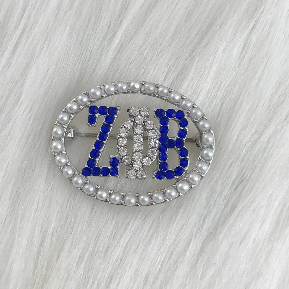 Brooch / silver / Silver Plated Woman Sorority ZPB Greek Sorority Zeta Phi Beta Oval Rhinestone Pearl Jewelry Gift Brooch