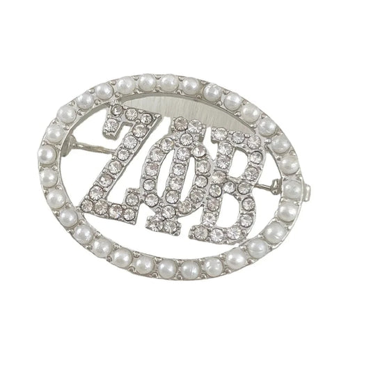 Brooch / silver / Silver Plated Woman Sorority ZPB Greek Sorority Zeta Phi Beta Oval Rhinestone Pearl Jewelry Gift Brooch