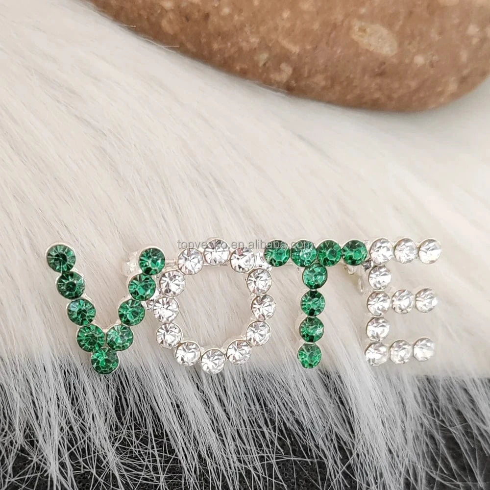 brooch / White Green / as picture show Topvesko Europe and America VOTE Brooch Women Rhinestone Pearl Lapel Pin Greek Sorority Jewelry