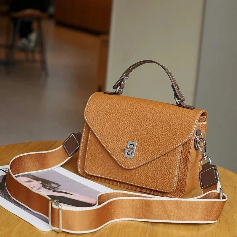 Brown / 21x7x16cm Women Natural Cow Genuine Leather Shoulder Bag Female Large Capacity Casual Crossbody Bag Lady Cowhide Fashion Commuting Handbag