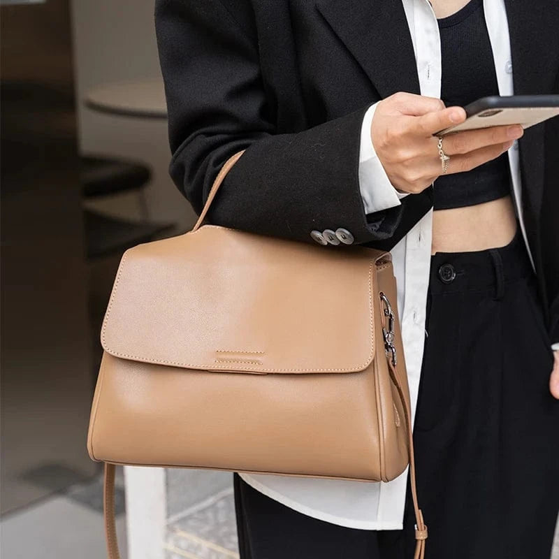 Brown / 29x12x21cm Women's Cowhide Genuine Leather Shoulder Bag Female Fashion Luxury Designer Handbags Ladies Commuting Large Capacity Bucket Bags