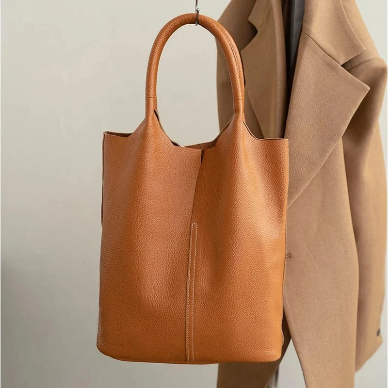 Brown / 29x14x33cm Bucket Bag Ladies Luxury Women Tote Bag Casual Genuine Cow Leather Shoulder Bags ladies Tote Handbags Big Shopper Bag for Female