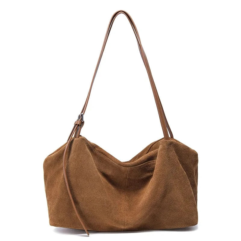 Brown / 34x14x20cm Women's Suede Genuine Leather Shoulder Bags Ladies Frosted Cowhide Crossbody Bag Female Design Luxury and Lazy Commuting Handbag