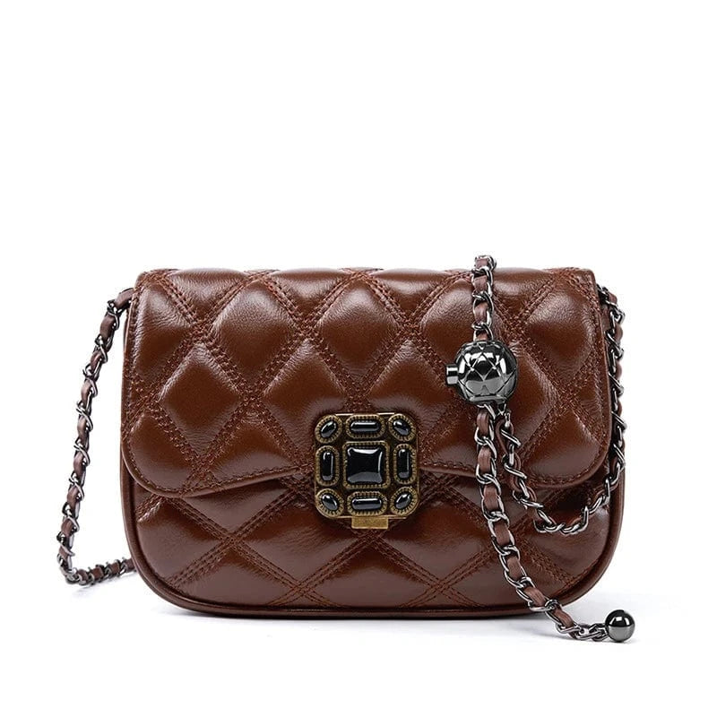 Brown Custom Retro High Quality Genuine Leather Designer Luxury Shoulder Crossbody Messenger Bags Cross Body For Women Manufacturer