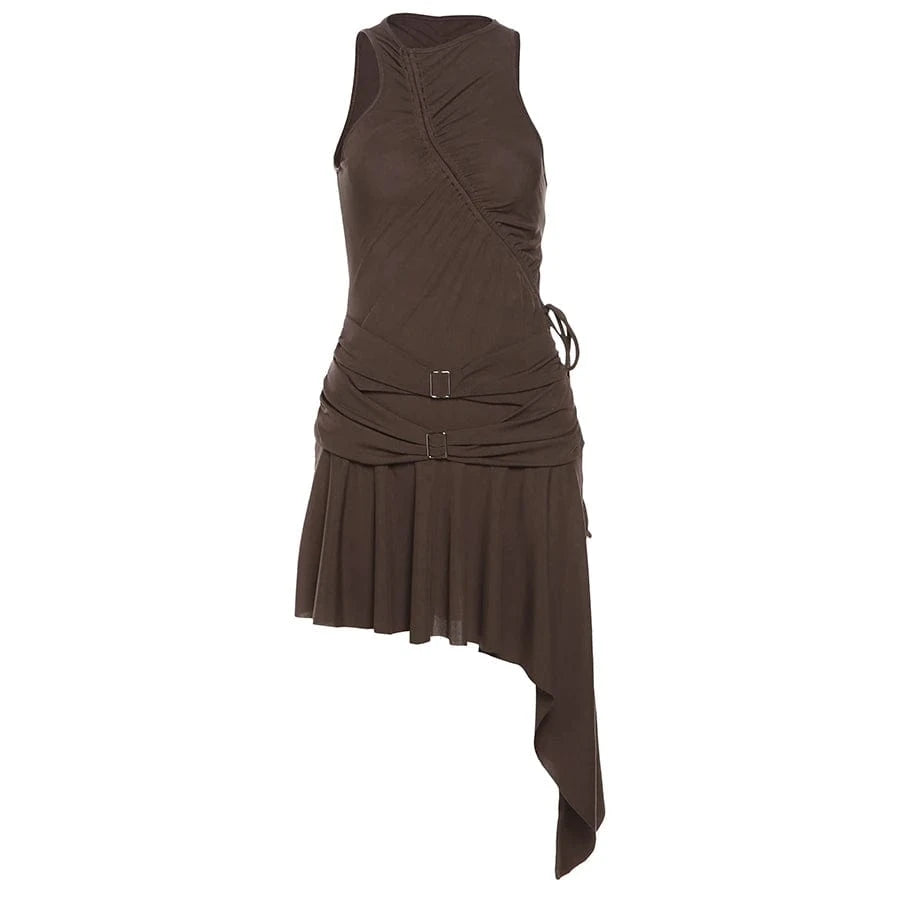 Brown / L Sylcue 2025 Spring New Party Queen Sweet Gentle Cute High Street Elegant Mature Sexy Women'S Sleeveless Pleated Dress