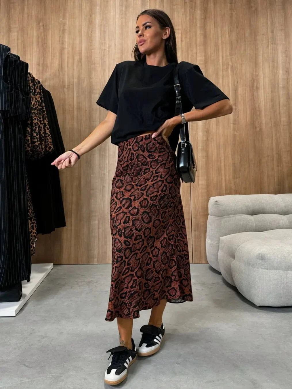 Brown / M Autumn Fashion High Waist Slim Fit Printed Women's Skirt