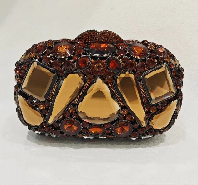 Brown Manufacturer Custom Logo Luxury Diamond Gold Womens Clutches Bridal Wedding Clutch Purse Party Bags Ladies Crystal Evening Bags