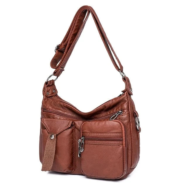 brown New Design Women Shoulder Bag Pu Leather Crossbody Bag Soft Messenger Bag Large Capacity Leather Purses Bolsa Feminine