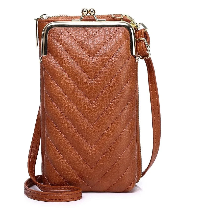 brown PU Leather Shoulder Messenger Cell Phone Bag Small Card Holder Crossbody Wallet Clutch Bag for women