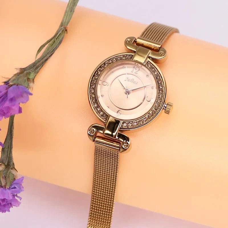 Brown Small Julius Lady Women's Watch Retro Clock Japan Quartz Fashion Hour Dress Stainless Steel Bracelet Girl's Birthday Gift No Box