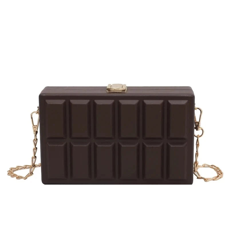 Brown Vintage Box Shape Chains Crossbody Bags for Women Small Square Clutch Handbags Purses