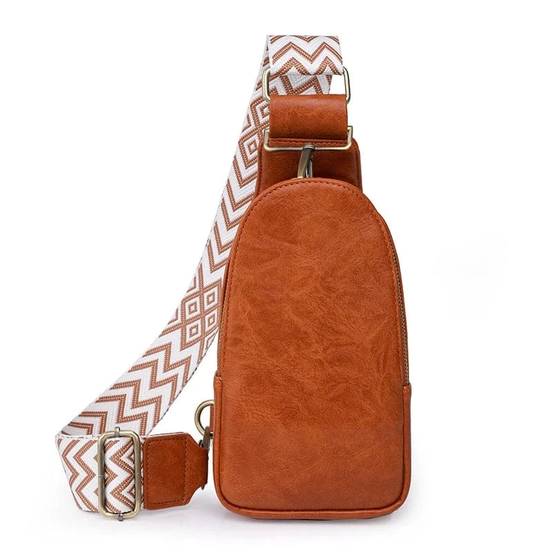 Brown Vintage PU Leather Women Chest Bag Small Crossbody Daypack Shoulder Sling Bag for Ladies