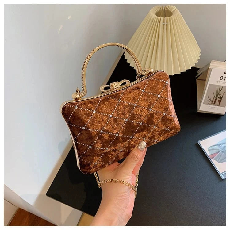 brown Wholesale New Fashion Velvet Ladies Box Bags Handbag Shoulder Crossbody Luxury Women Hand Dinner Bags For Party