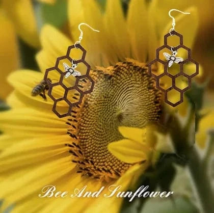 Brown Wood Geometric Bee Hive Chunky Earrings Fashion Wooden Hawaiian Fine Jewelry Wholesale Jewelry for Women