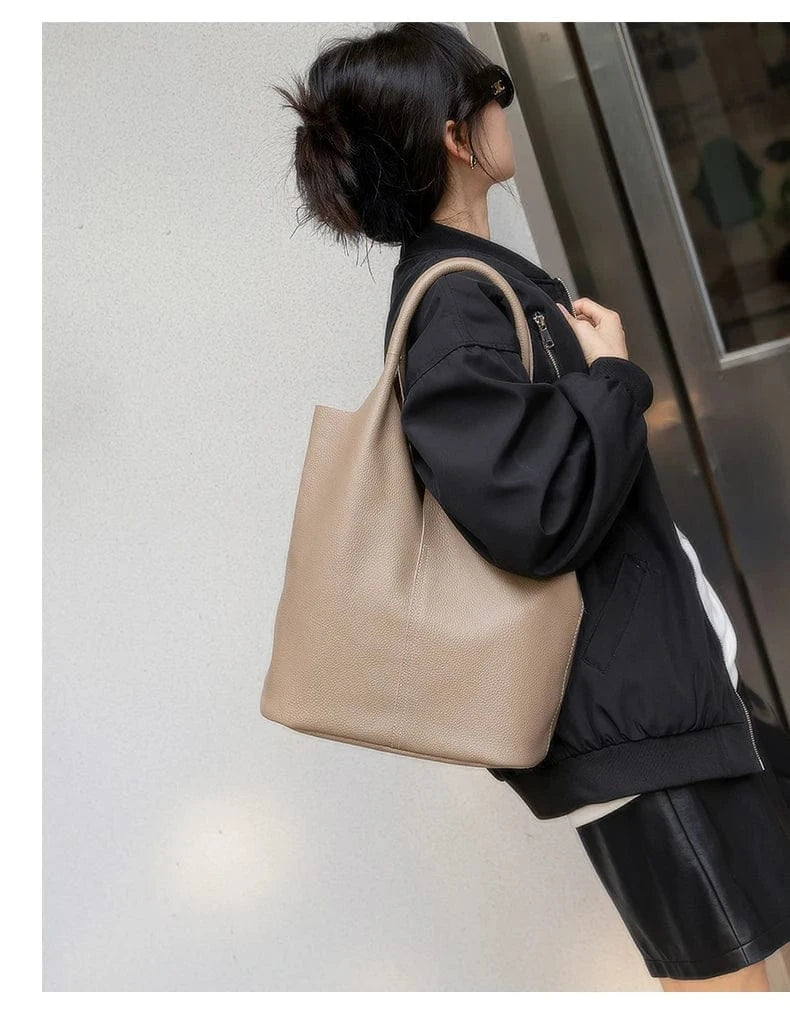 Bucket Bag Ladies Luxury Women Tote Bag Casual Genuine Cow Leather Shoulder Bags ladies Tote Handbags Big Shopper Bag for Female