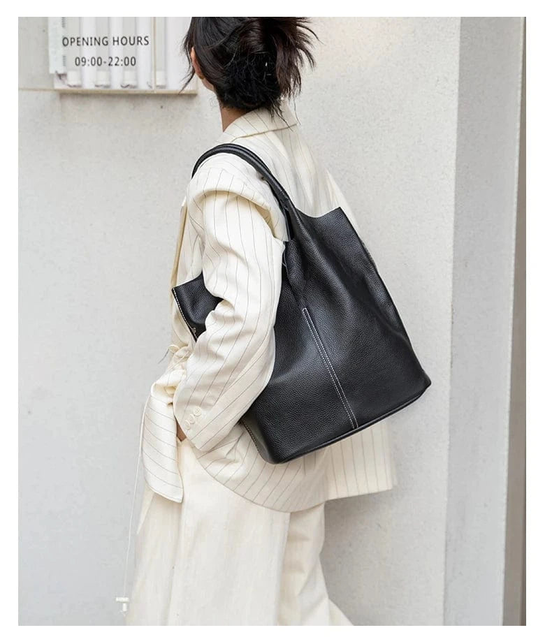 Bucket Bag Ladies Luxury Women Tote Bag Casual Genuine Cow Leather Shoulder Bags ladies Tote Handbags Big Shopper Bag for Female