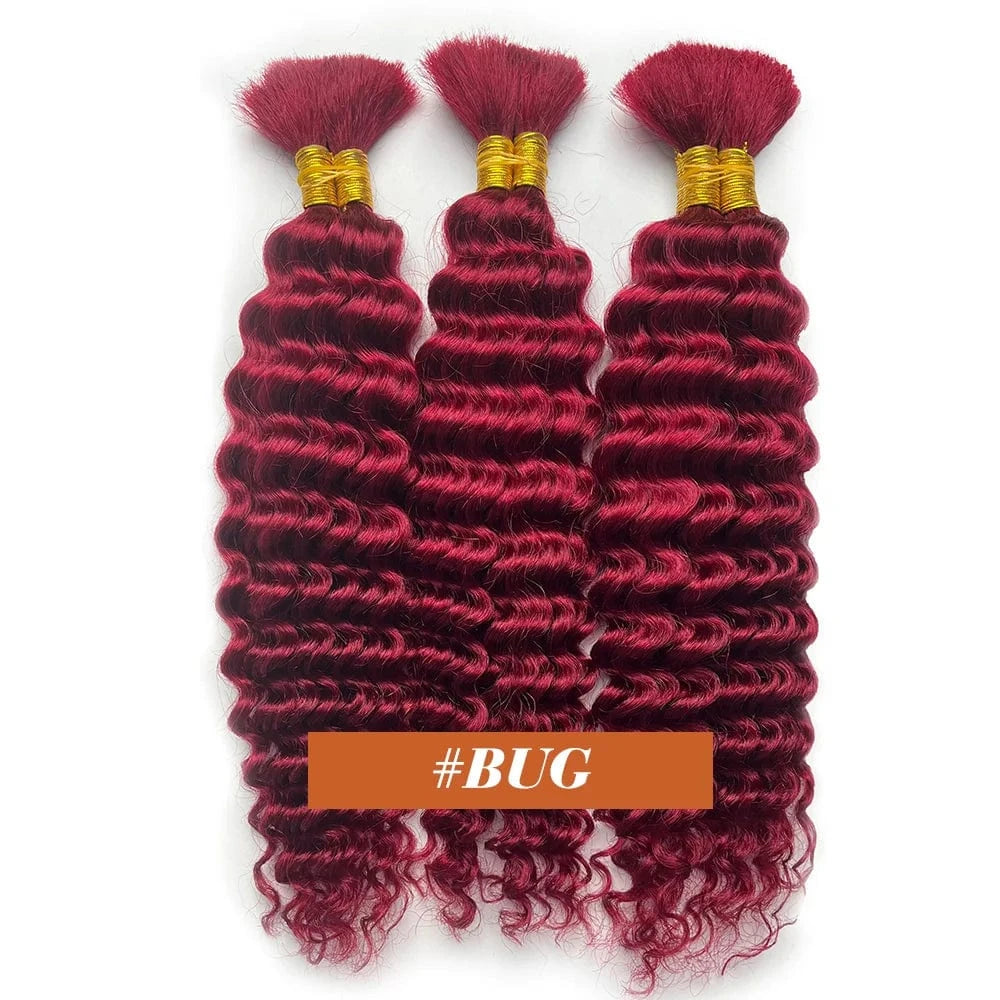 BUG / 1Pcs/Lot / CHINA|24inches|100g Human Braiding Hair Chocolate Brown 100g Deep Wave Bulk No Weft Human Hair Wigs Bundles for Curly Boho Braiding