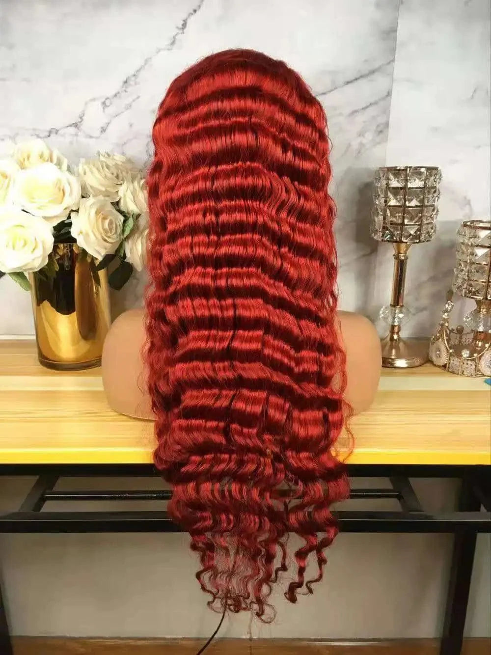 Bug Deep Wave / 8 Inches / 13x4 Burgundy Red Color Body Wave Cuticle Aligned Human Hair Transparent Lace Front Wigs for Women