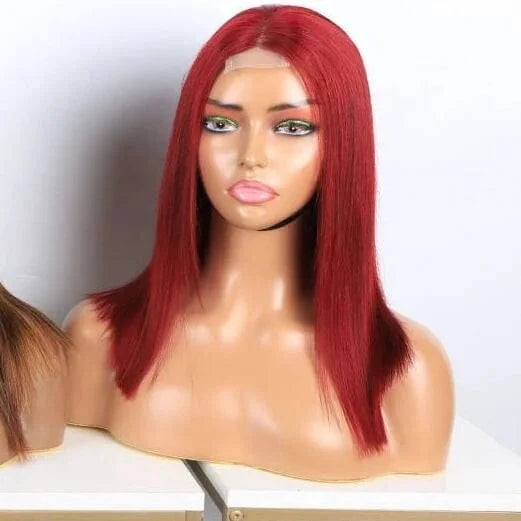 burg / 14 Inches Factory Wholesale Double Drawn Wigs 150 200 Density Bob Lace Frontal Wigs Straight Human Hair Premium Human Hair Bob For Women
