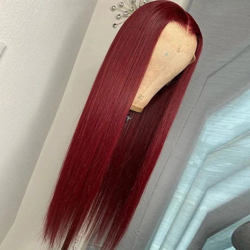 Burgundy Red Color Body Wave Cuticle Aligned Human Hair Transparent Lace Front Wigs for Women