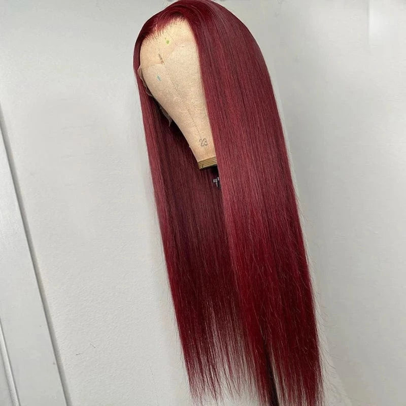 Burgundy Red Color Body Wave Cuticle Aligned Human Hair Transparent Lace Front Wigs for Women