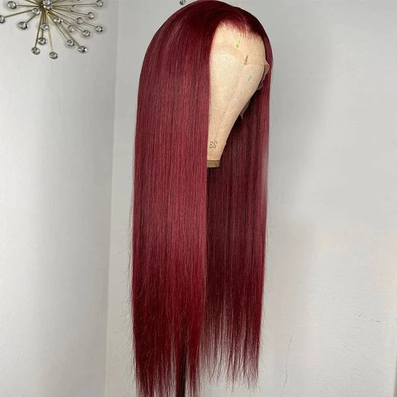 Burgundy Red Color Body Wave Cuticle Aligned Human Hair Transparent Lace Front Wigs for Women