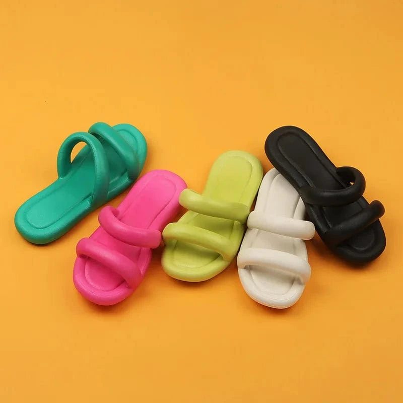 BUSY GIRL BY4219 2023 Summer Candy Color Women Slippers Two Strap Sandals Soft Message Slippers Women Beach Slip-on Sandals