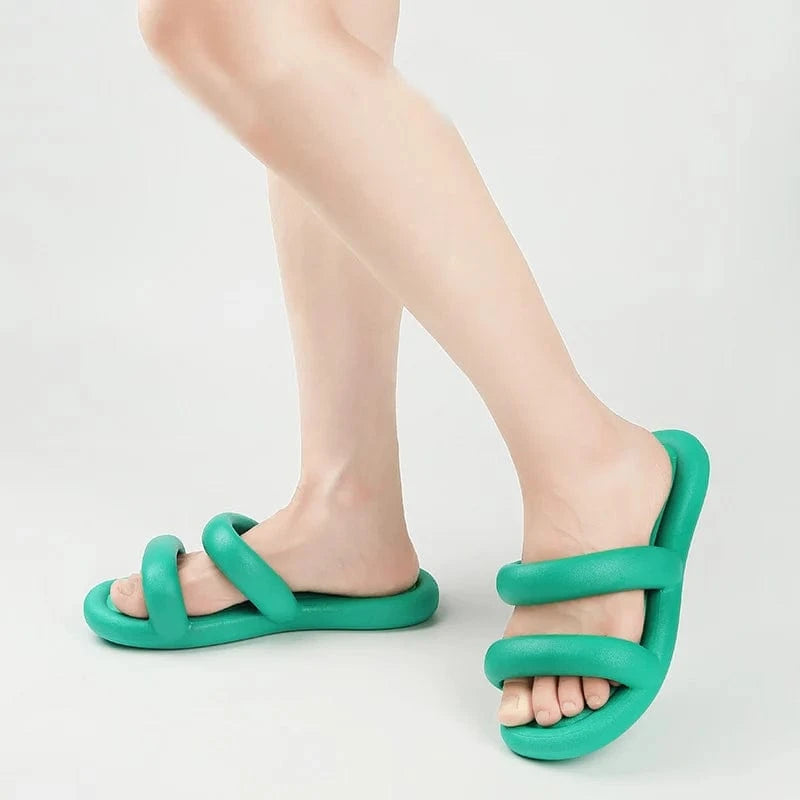 BUSY GIRL BY4219 2023 Summer Candy Color Women Slippers Two Strap Sandals Soft Message Slippers Women Beach Slip-on Sandals