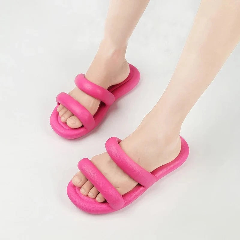 BUSY GIRL BY4219 2023 Summer Candy Color Women Slippers Two Strap Sandals Soft Message Slippers Women Beach Slip-on Sandals