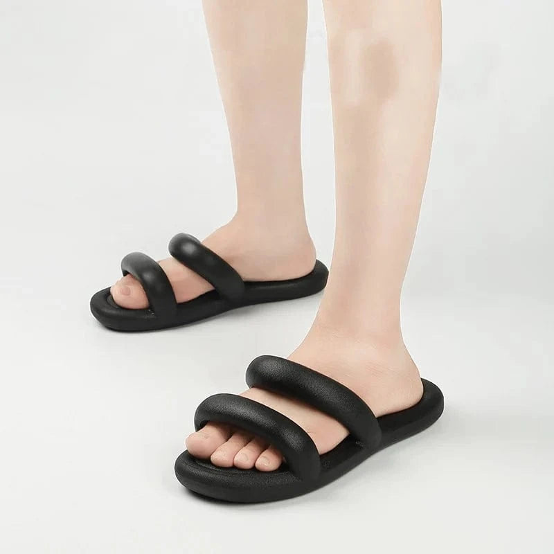 BUSY GIRL BY4219 2023 Summer Candy Color Women Slippers Two Strap Sandals Soft Message Slippers Women Beach Slip-on Sandals
