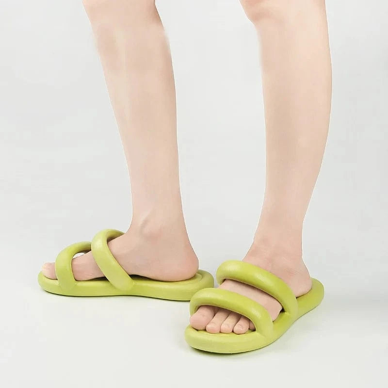 BUSY GIRL BY4219 2023 Summer Candy Color Women Slippers Two Strap Sandals Soft Message Slippers Women Beach Slip-on Sandals